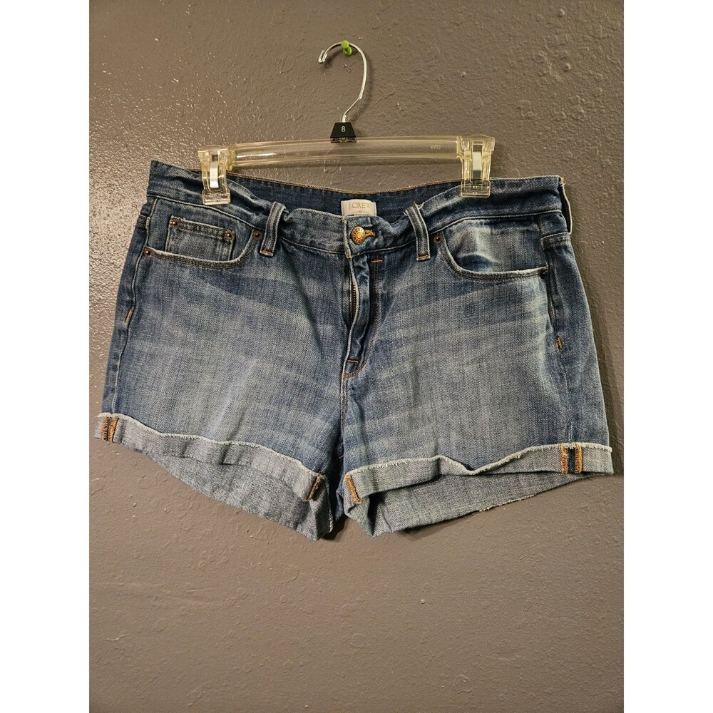 J Crew Women's Shorts Size 31 Blue Denim Mid Rise Rolled Cuff‎ Whiskered (1071)